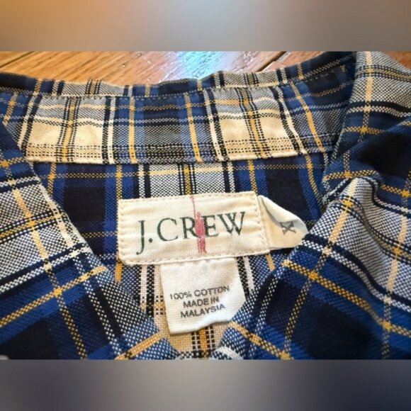 VTG J Crew Shirt Oarsman Long Sleeve Flannel Cotton Blue White Plaid Mens Sz XLT - Picture 6 of 13